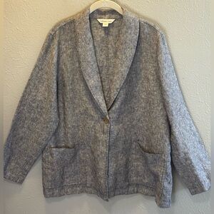 Coldwater Creek Black Boyfriend Lagenlook Linen Blazer Jacket Women’s Size Large